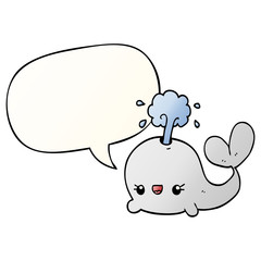 cute cartoon whale and speech bubble in smooth gradient style