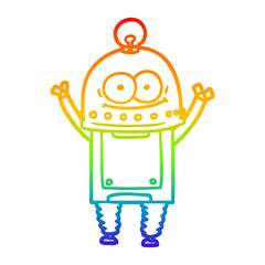 rainbow gradient line drawing happy carton robot with light bulb