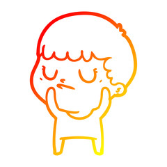 warm gradient line drawing cartoon grumpy boy