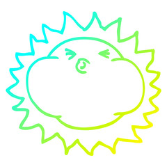 cold gradient line drawing cartoon shining sun