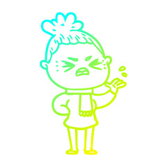 cold gradient line drawing cartoon angry woman