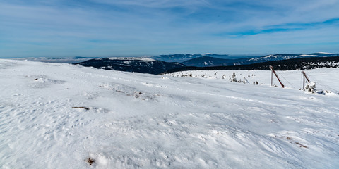 view from hiking trail bellow Vysoka hole in winter Jeseniky mountains in Czech reublic