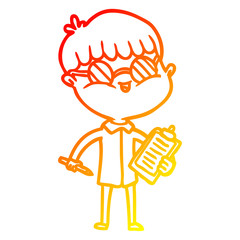warm gradient line drawing cartoon boy wearing spectacles