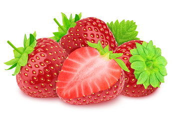 Fresh strawberry composition isolated on a white background.