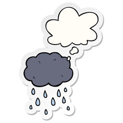 cartoon cloud raining and thought bubble as a printed sticker