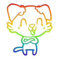 rainbow gradient line drawing laughing cartoon dog