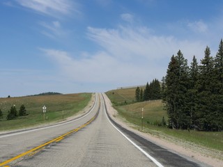 Pleasant drive along the smooth Highway 16 at Bighorn National Forest in Wyoming.