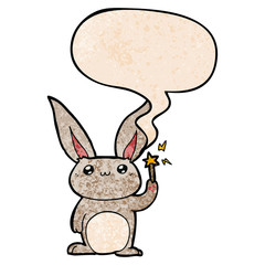 cute cartoon rabbit and speech bubble in retro texture style