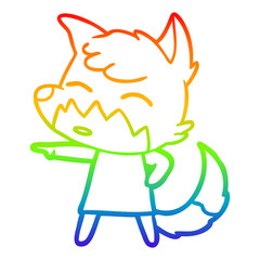 rainbow gradient line drawing cartoon fox in dress pointing
