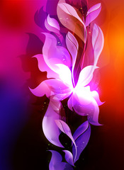 Colorful design with abstract silhouettes of light leaves and flowers