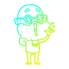 cold gradient line drawing cartoon joyful man with beard