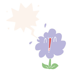 cartoon flower and speech bubble in retro style
