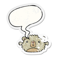 funny cartoon bear and speech bubble distressed sticker