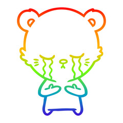 rainbow gradient line drawing crying cartoon bear