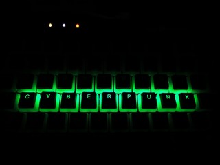 cyberpunk written rgb led keyboard