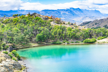 Fototapeta na wymiar The first lagoon in the big patagonic hike