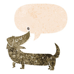 cartoon dog and speech bubble in retro textured style