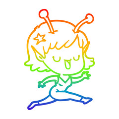 rainbow gradient line drawing happy alien girl cartoon laughing