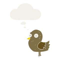 cartoon bird and thought bubble in retro style
