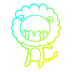 cold gradient line drawing crying cartoon lion