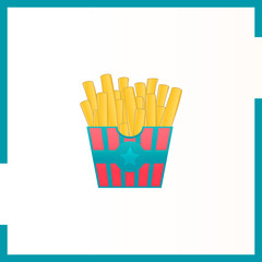 Icon of french fries in striped cardboard packaging