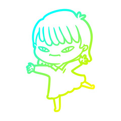 cold gradient line drawing cartoon woman