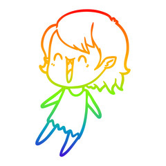 Fototapeta premium rainbow gradient line drawing cute cartoon happy vampire girl