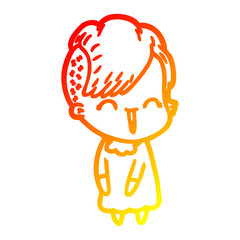 warm gradient line drawing happy cartoon hipster girl