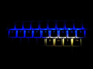 cyberpunk written rgb led keyboard