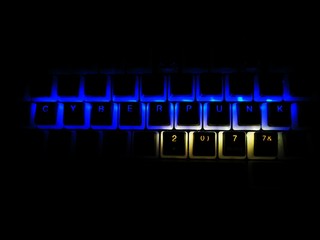 cyberpunk written rgb led keyboard