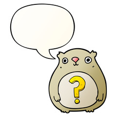cartoon curious bear and speech bubble in smooth gradient style