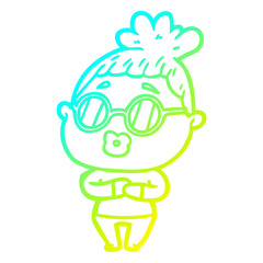 cold gradient line drawing cartoon woman wearing spectacles