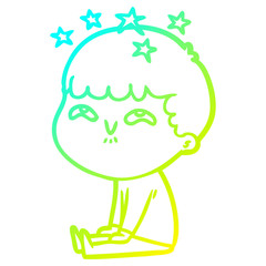 cold gradient line drawing cartoon amazed boy