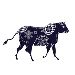 Bull with floral pattern. Vector image. Horned cattle
