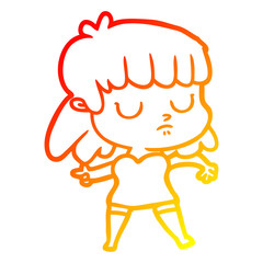 warm gradient line drawing cartoon indifferent woman