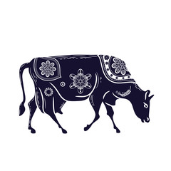 Cow with a flower pattern. Vector image. Horned cattle