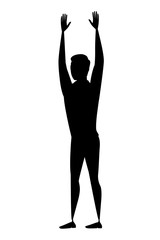 Black silhouette thief surrendering hands up cartoon character design flat vector illustration isolated on white background