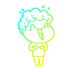 cold gradient line drawing cartoon happy man laughing