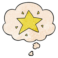 cartoon star and thought bubble in grunge texture pattern style