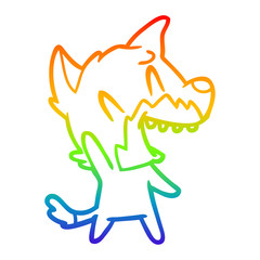 rainbow gradient line drawing laughing fox cartoon