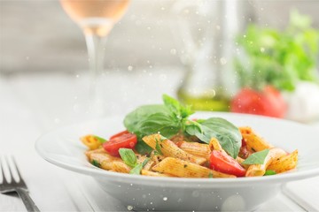 Delicious italian pasta in white plate