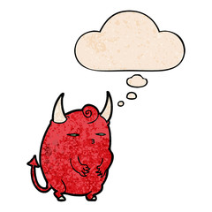 cartoon halloween devil and thought bubble in grunge texture pattern style