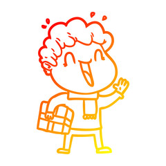 warm gradient line drawing cartoon happy man