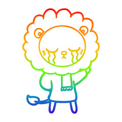 rainbow gradient line drawing crying cartoon lion