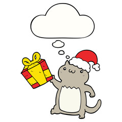 cute cartoon christmas cat and thought bubble