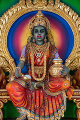 Colourful statues of Hindu religious deities in Hindu temple in Singapore	