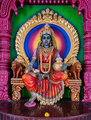 Colourful statues of Hindu religious deities in Hindu temple in Singapore	