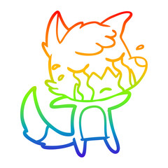 rainbow gradient line drawing crying fox cartoon