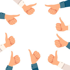 Naklejka premium Group of thumbs up hands with suit sleeve flat vector illustration on white background