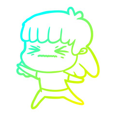 cold gradient line drawing cartoon angry girl